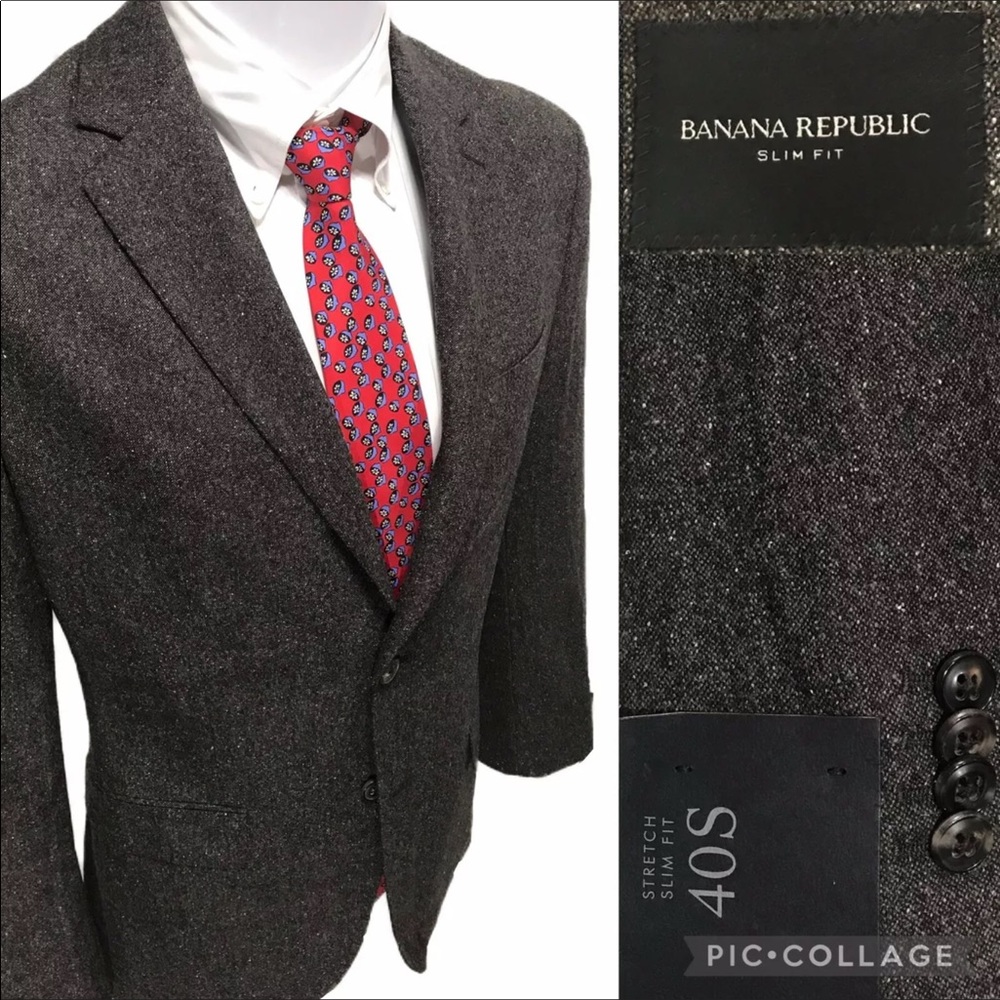 NWT Banana Republic Slim Fit Brown Spec Blazer 40S Stretch Wool $298 MSRP